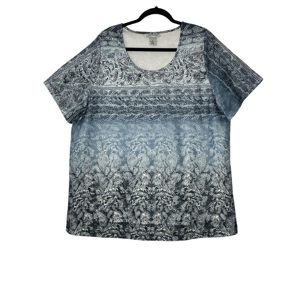 Catherines Blouse Women Plus Top 0X‎ Blue Tunic Short Sleeve Grandmacore Stretch